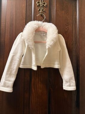 Janie and Jack Ivory Faux-Fur Collar Cropped Jacket